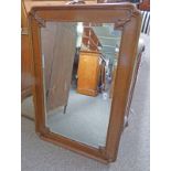 EARLY 20TH CENTURY OAK FRAMED MIRROR WITH BEVELLED EDGE 61CM TALL X 90CM WIDE
