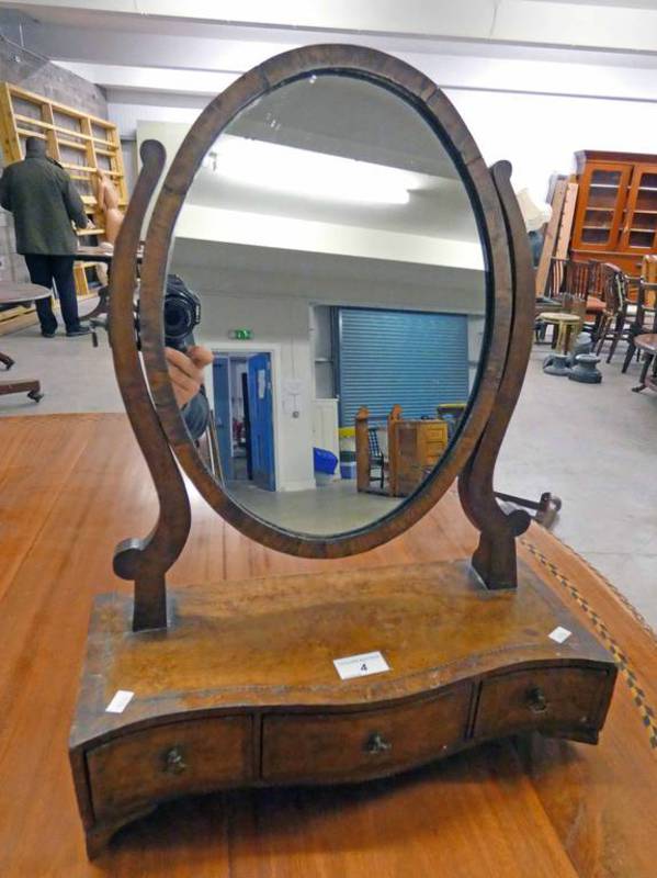 19TH CENTURY INLAID MAHOGANY & WALNUT DRESSING TABLE MIRROR WITH 3 DRAWERS Condition