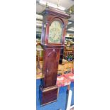 19TH CENTURY MAHOGANY GRANDFATHER CLOCK WITH BRASS DIAL Condition Report: Central