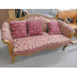 VICTORIAN STYLE WALNUT FRAMED SETTEE WITH SERPENTINE BACK & SHAPED SUPPORTS 168CM WIDE
