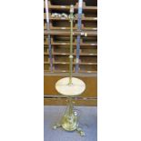 20TH CENTURY BRASS TELESCOPIC STANDARD LAMP WITH MARBLE SHELF ON SPREADING SUPPORTS