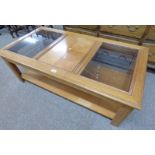 OAK COFFEE TABLE WITH GLAZED PANELS