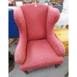 LATE 19TH CENTURY PINK WINGBACK ARMCHAIR ON TURNED SUPPORTS Condition Report: Needs