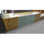 21ST CENTURY SIDEBOARD WITH 2 GLASS PANEL DOORS & 2 PANEL DOORS 74CM TALL 239CM LONG