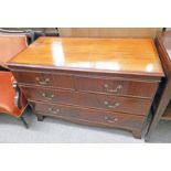 19TH CENTURY STYLE MAHOGANY CHEST OF 2 SHORT OVER 2 LONG DRAWERS ON BRACKET SUPPORTS 79 CM TALL