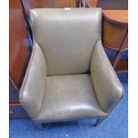 19TH CENTURY LEATHER TUB CHAIR ON SQUARE TAPERED SUPPORTS Condition Report: Very top