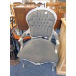 SILVER PAINTED ARMCHAIR ON CABRIOLE SUPPORTS