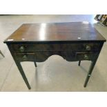 19TH CENTURY MAHOGANY WRITING TABLE WITH 3 DRAWERS & SQUARE SUPPORTS 72 CM TALL