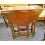 19TH CENTURY OAK SUTHERLAND TABLE ON TURNED SUPPORTS 66CM