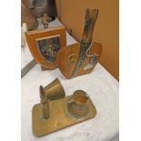 TRENCH ART STYLE ITEMS TO INCLUDE A ROYAL ELECTRICAL & MECHANICAL ENGINEERS SHIELD WITH BRASS RIFLE