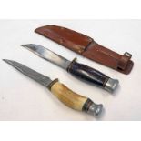 KNIFE WITH 12.6CM LONG BLADE WITH ANTLER HANDLE AND ONE OTHER WITH 13.
