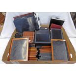 BOX OF LARGE FORMAT CAMERA DARK SLIDES Condition Report: 10 5x7” ( 7 fidelity deluxe,