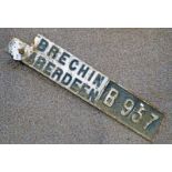 CAST IRON ROAD SIGN, POLE MOUNT, 'BRECHIN ABERDEEN B957' 92.