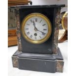 MARBLE MANTLE CLOCK WITH WHITE ENAMEL FACE