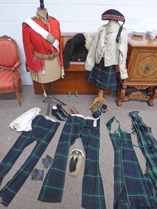 GORDON HIGHLANDERS TUNICS AND ITEMS ATTRIBUTED TO CAPTAIN/OFFICER C DYCE CONSISTING OF A SCARLET