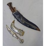KUKRI WITH 29CM LONG BLADE WITH ITS SCABBARD AND AN INTERESTING DAGGER WITH 12.