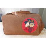 GLADSTONE TYPE CANVAS PILOTS BAG WITH A PAINTED MICKEY MOUSE ROUNDED PATCH INSIGNIA FOR 7TH ARMY