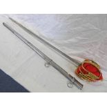 A REPRODUCTION SCOTTISH BASKET HILTED SWORD WITH 83.