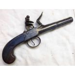 54-BORE FLINTLOCK BOX LOCK CANNON BARRELLED POCKET PISTOL BY DEALTRY, LONDON, 7CM LONG BARREL,