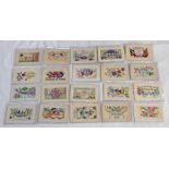 SELECTION OF 20 GREAT WAR (WW1) ERA SILK POSTCARDS TO INCLUDE WIFE, EASTER, FRANCE,