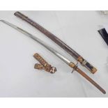 JAPANESE SWORD WITH 65CM LONG BLADE, IRON TSUBA, SIGNED TANG BY ASANO KANESANE WITH SINGLE HOLE,