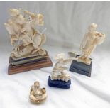 4 19TH CENTURY IVORY FIGURES, ONE OF A KNIGHT ON HORSE BACK DEFEATING A DRAGON,