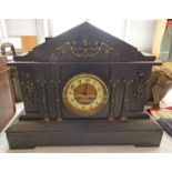 BLACK SLATE MANTLE CLOCK WITH CORINTHIAN COLUMNS