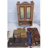 WALL CABINET WITH PAINTED DECORATION, DESK STANDS,