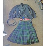 GORDON HIGHLANDERS TARTAN KILT WITH 'KILTY' LABEL TO INTERIOR, BLACK KILT JACKET,