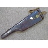 LEATHER LEG OF MUTTON GUN CASE WITH INITIALS J.C.