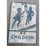 METAL CHILDREN PLAYING ROAD SIGN WITH MOUNTS 53 X 35 CM