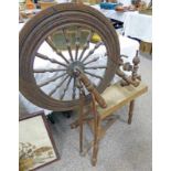 OAK SPINNING WHEEL Condition Report: Central hub of the wheel has a large crack.