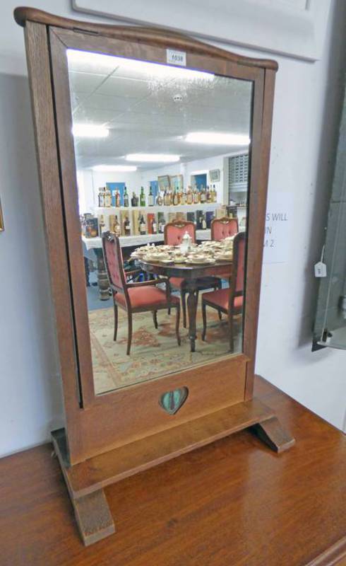 EARLY 20TH CENTURY ARTS & CRAFTS LIBERTY STYLE OAK DRESSING TABLE MIRROR WITH LEADED GLASS & COPPER