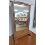 EARLY 20TH CENTURY ARTS & CRAFTS LIBERTY STYLE OAK DRESSING TABLE MIRROR WITH LEADED GLASS & COPPER