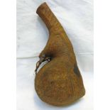 19TH CENTURY NORTH AFRICAN GOURD-SHAPED POWDER FLASK WITH ALL OVER TOOLED DECORATION AND IRON