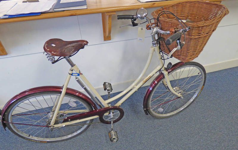 PASHLEY PRINCESS WOMAN'S BIKE WITH A BROOKS SEAT AND A WICKER BASKET,