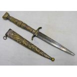 INTERESTING BRASS HANDLED DAGGER/KNIFE WITH 10.