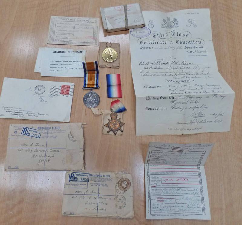 WW1 TRIO TO A 9675 PTE F.T. KEEN R. IR. RIF.