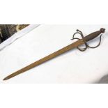 20TH CENTURY REPLICA RAPIER WITH 59CM LONG BLADE MARKED ;