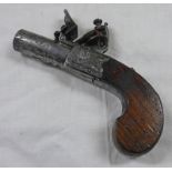 40 BORE FLINTLOCK BOX-LOCK POCKET PISTOL SIGNED H.