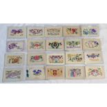 SELECTION OF 20 GREAT WAR (WW1) ERA SILK POSTCARDS TO INCLUDE CHRISTMAS, FLAGS,