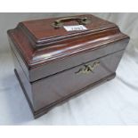 19TH CENTURY MAHOGANY TEA CADDY WITH BRASS FITTINGS Condition Report: One hinge is