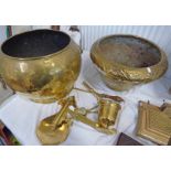 BRASS POT WITH LION HEAD HANDLES,