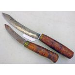 TWO VINTAGE SKINNING KNIVES WITH BURR WOOD HANDLES