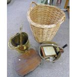 WICKER BASKET, BRASS COAL BUCKET, BRASS,