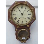 19TH CENTURY WALL CLOCK WITH BRASS DECORATION,