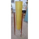 LATE 20TH CENTURY ROCKET LAMP WITH YELLOW SHADE & TEAK SUPPORTS 113CM TALL Condition