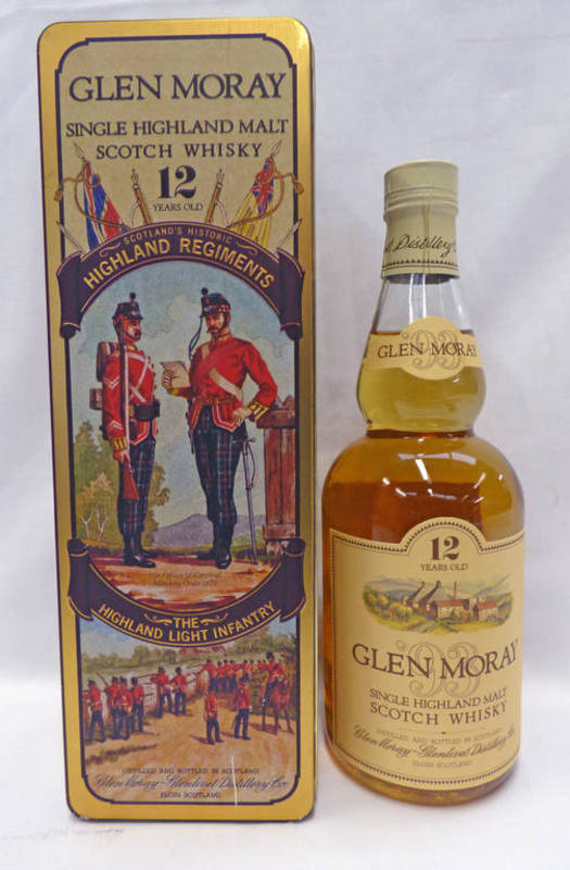 1 BOTTLE GLEN MORAY 12 YEAR OLD SINGLE MALT WHISKY, THE HIGHLAND LIGHT INFANTRY - 75CL, 40% VOL,