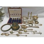 VARIOUS SILVERWARE INCLUDING DESSERT SPOON, MILK JUG, CASED SET OF 5 BRITISH HALL MARK SPOONS,