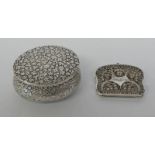 OVAL GERMAN SILVER BOX WITH FLORAL DECORATION & GERMAN SILVER PURSE LENGTH 4.